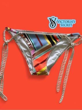Victoria's Secret Multicolor Striped Crochet-Side Bikini Bottom